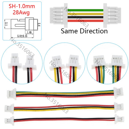 5/10 Pz SH 1.0mm Maschio/Femmina Connettore Con Filo 100/200/300mm Cavo 2/3/4/5/6/8/10P Spille Ponticello linea SH1.0 SHR Per Arduino