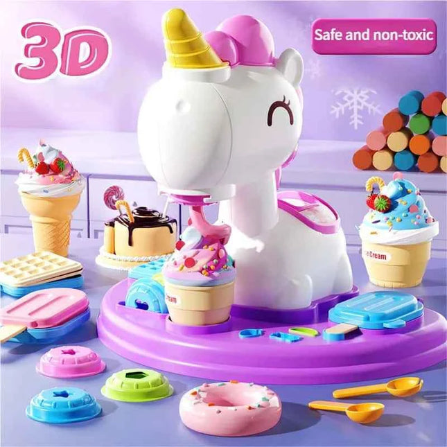 Set di pasta modellabile a forma di unicorno, macchina per gelato e pasta, strumenti per argilla fai da te, non tossici, giocattoli educativi Montessori per bambini e bambine