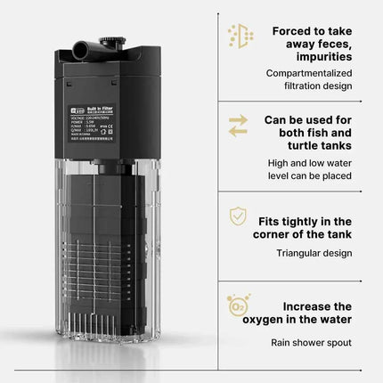 Aquarium Fish Tank Filter 4 in1 Water Purification Circulation Pump Small Built-in Submersible Pump Silent