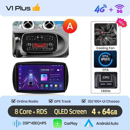 Junsun Wireless CarPlay Android Auto Car Radio For Mercedes Benz Smart 453 Fortwo 2014-2020 GPS Multimedia 2 din Systems Stereo