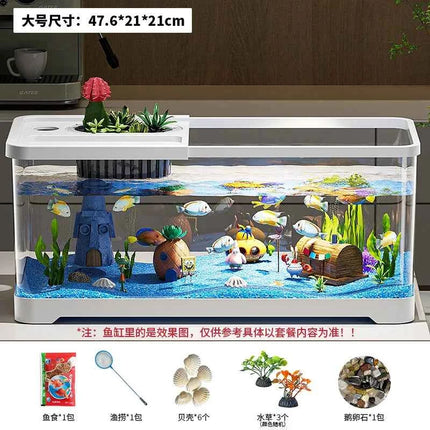 Fish tank household aquarium living room desktop ecological circulation tank filter oxygenation integrated tank with cover