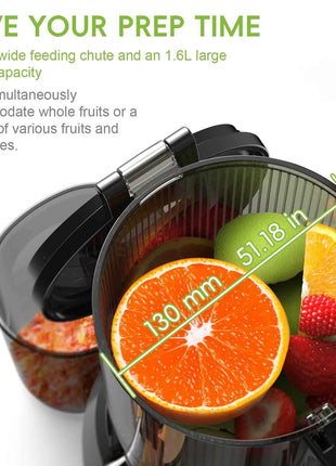 BioloMix Cold Press Juicer,with 130mm Feed Chute,Fit Whole Fruits & Vegetables,High Juice Yield,BPA FREE Slow Masticating Juicer