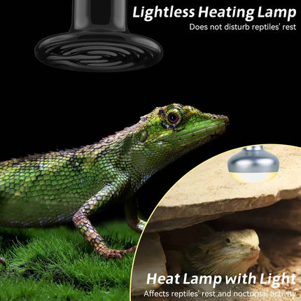 3PCS Reptiles Far Infrared Heating Bulb 220V/110V 25W 50W 75W 100W E27 Black Ceramic Heat Lamp for Turtle Snake Chameleon