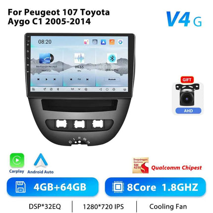 Podofo 10.1" Car Radio Wireless CarPlay Android Radio For PEUGEOT 107/Citroen C1 2005-2014 Multimedia GPS 4G WIFI BT Autoradio