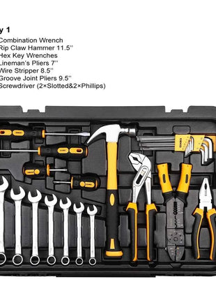 DEKO 258pcs Set di attrezzi manuali fai da te per la casa cassetta portautensili professionale a tre strati con rotelle portatile