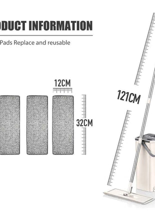 Hand Free Flat Floor Mop And Bucket Set For Professional Home Floor Cleaning System With Washable Microfiber Pads For Hardwood