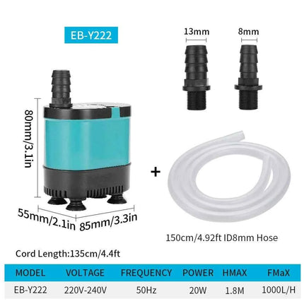 20/35/50/60W Bottom Suction Submersible Pump Fish Tank Water Circulation Pump Small Silent Filter Suction Manure Change Pump