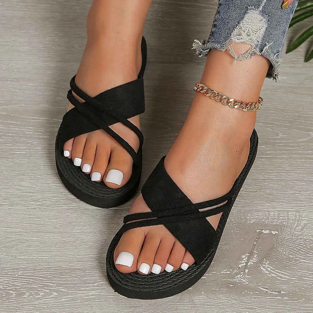 Pantofole piatte antiscivolo resistenti all'usura con cintura nera pura di tendenza della moda da donna