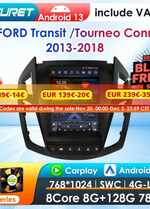360Camera 9.7inch 2 DIN Android 13 Car Radio for FORD Transit /Tourneo Connect 2013-2018 Car Multimedia Stereo Carplay Autoradio