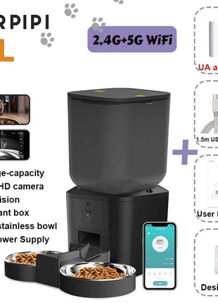 5G Automatic Cat Feeder With 1080p Camera Video WiFi Cat Food Dispenser Pet Smart Voice Recorder Remote Control Pet Auto Feeder