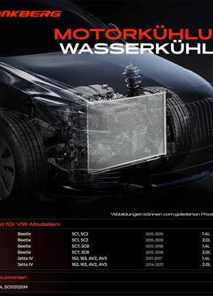 Frankberg 1x Radiatore Acqua Motore per VW Beetle Jetta IV 1.4L 2.0L 2015-2018 VW3012113 13664 5C01251M