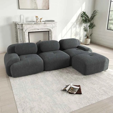 Modular Corner Cord Fabric Sofa - No Assembly Required, Extra-wide Armrests, 32D High Elastic Upholstery, Ergonomic Cozy Couch