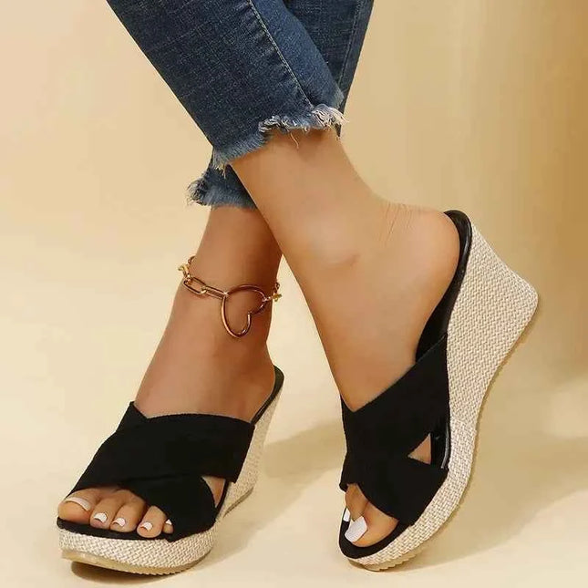Alla moda bocca di pesce cava traspirante zeppa nuove scarpe da donna comode Casual aumentate eleganti pantofole Zapatos Mujer