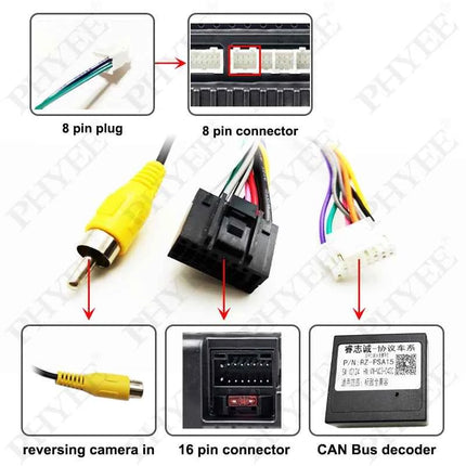 Telaio pannello Android da 10", cablaggio decodificatore CAN Bus (Quadlock/56P) per Peugeot 208 2008 2015-2019, ritenzione SWC Plug & Play a 16 pin