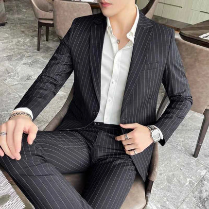 Abito Uomo 2 Pezzi Slim Fit a Righe - Giacca e Pantalone Business Casual