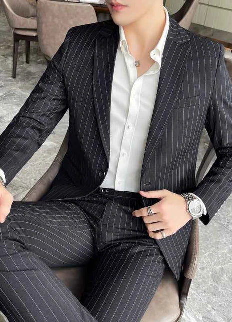 Abito Uomo 2 Pezzi Slim Fit a Righe - Giacca e Pantalone Business Casual
