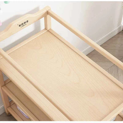 Multifunctional Beech Wood Diaper Table, Solid Wood Frame And Cotton Mat In The Parcel Include