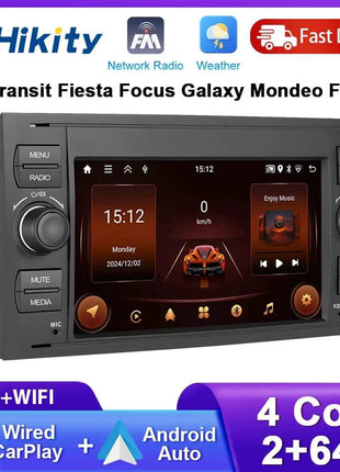 Hikity 2Din 7 "Car Radio for Transit Fiesta Focus Galaxy Mondeo Fusion Kuga C/S-Max Car Player Carplay/Auto GPS WIFI Touch display