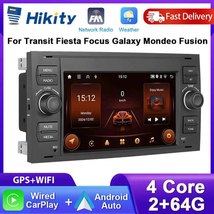 Hikity 2Din 7 "Car Radio for Transit Fiesta Focus Galaxy Mondeo Fusion Kuga C/S-Max Car Player Carplay/Auto GPS WIFI Touch display