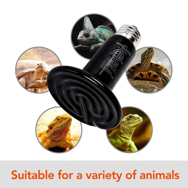 3PCS Reptiles Far Infrared Heating Bulb 220V/110V 25W 50W 75W 100W E27 Black Ceramic Heat Lamp for Turtle Snake Chameleon