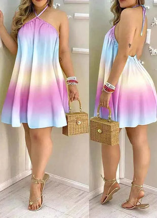 Abito con scollo all'americana con stampa floreale Abito halter senza schienale Boho per abbigliamento da donna primavera estate