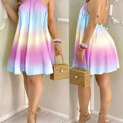 Abito con scollo all'americana con stampa floreale Abito halter senza schienale Boho per abbigliamento da donna primavera estate
