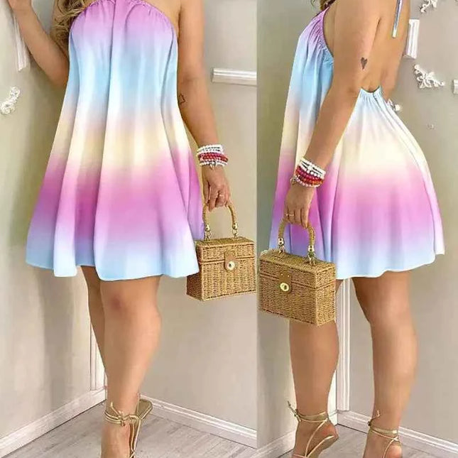 Abito con scollo all'americana con stampa floreale Abito halter senza schienale Boho per abbigliamento da donna primavera estate