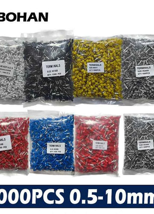 1000pcs E0508 E7508 E1008 E1508 E2508 Insulated Ferrules Terminal Block Cord End Wire Connector Electrical Crimp Terminator