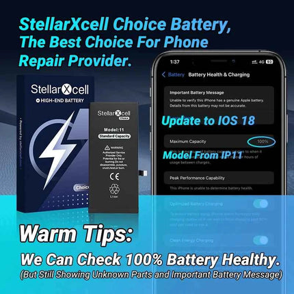 Choice StellarXcell OEM Chip Battery Replacement for IPhoneSE 7 8 X XR XS XSMAX iphone11 12pro 13mii 14pro 15Pro  Replacement