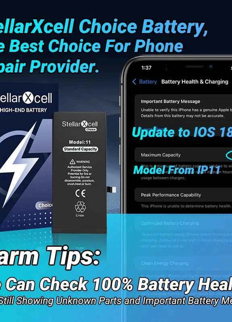 Choice StellarXcell OEM Chip Battery Replacement for IPhoneSE 7 8 X XR XS XSMAX iphone11 12pro 13mii 14pro 15Pro  Replacement