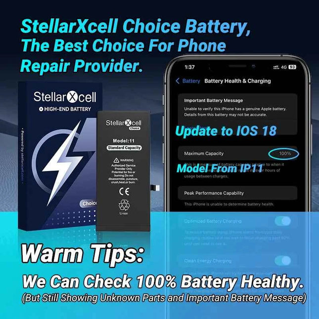 Choice StellarXcell OEM Chip Battery Replacement for IPhoneSE 7 8 X XR XS XSMAX iphone11 12pro 13mii 14pro 15Pro  Replacement