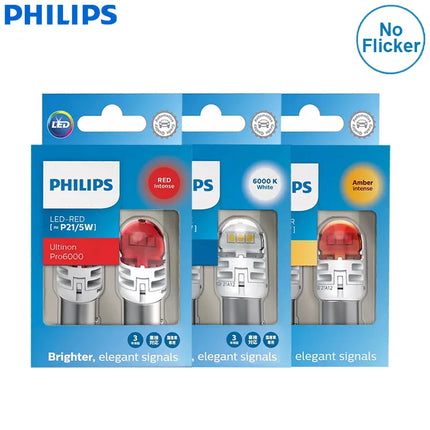 Philips Ultinon Pro6000 LED P21/5W 1157 S25 Two Contacts Amber Red White Car Turn Signal Stop Lamps No Flash Flicker Error Free