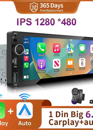 IPS 6.9 Inch 1Din Wireless Or wired Carplay Android Auto Car Radio Multimedia MP5 Player 1 Din DVD Bluetooth Stereo USB Charging