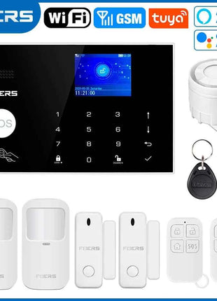 FUERS WIFI GSM Alarm System Wireless Home Burglar Security Alarm System Tuya APP Control Siren Motion Detector PIR Smoke Sensor