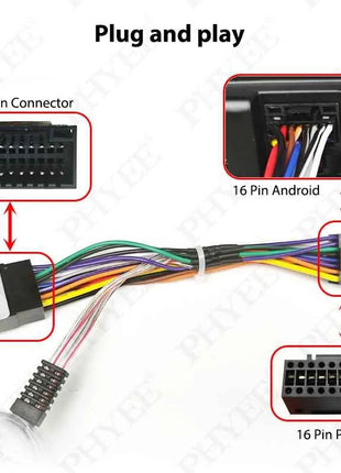 PHYEE Cablaggio convertitore ad alta a bassa impedenza da 16 pin, filtro antirumore trasformatore adattatore uscita linea RCA, Plug & Play per Android per auto