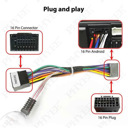 PHYEE Cablaggio convertitore ad alta a bassa impedenza da 16 pin, filtro antirumore trasformatore adattatore uscita linea RCA, Plug & Play per Android per auto