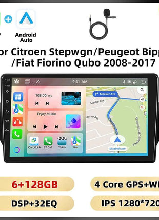 Podofo 2Din 8 + 128G Car Radio For Citroen Nemo/Peugeot Bipper/Fiat Fiorino Qubo 2008-2017 Android Auto Carplay GPS RDS Car Stereo