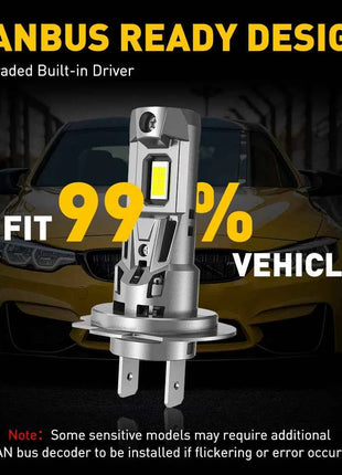 AUXITO 2x Canbus H7 LED Bulb 22000LM 120W Error Free 1:1 Mini Size Head Lamp Wireless Super Bright 6500K White H7 Headlight