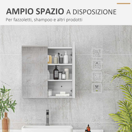 Kleankin Bathroom Mirror Bathroom Container with 2 Ante Soft Close, 60x15x60 cm Bathroom Cabinet with Mirror, Adjustable Shelves, Furniture Bathroom Floor-saving Glass Wall, Polished White