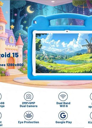 ANRY R16Pro Tablet per Bambini 10 Pollici Android 15, 8GB (4+4GB) 64GB ROM, Doppia Fotocamera, Tablet Educativo, Regalo per Bambini