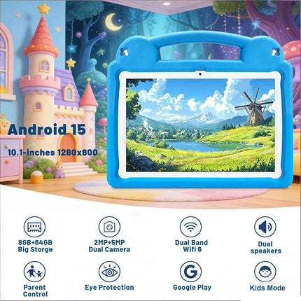 ANRY R16Pro Tablet per Bambini 10 Pollici Android 15, 8GB (4+4GB) 64GB ROM, Doppia Fotocamera, Tablet Educativo, Regalo per Bambini