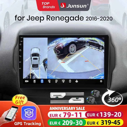 Junsun Qualcomm 8-Core 360 Camera Wireless CarPlay Android Auto Car Radio for Jeep Renegade 2016-2020 GPS Multimedia