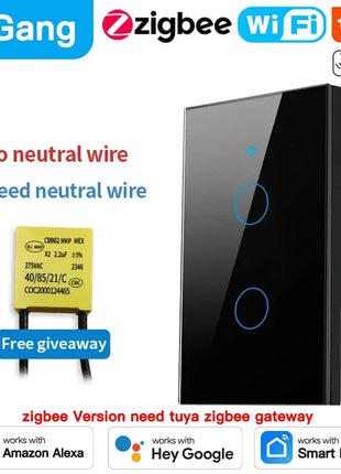 TNCE Tuya US Switch wifi zigbee, 1/2/3/4 gang, pulsante a parete con controllo della luce LED senza neutro/filo, voce intelligente con Alexa Google Home
