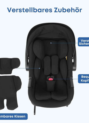 Babyvoyage Black Baby Car Seat with Isofix Base Station UPF45+ Sun Protection Comfortable Breathable Mesh I-Size Infant Car Seat