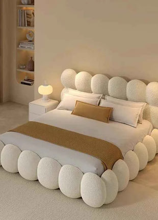 Beauty Cream Cloud Bed Large Size White Rectangle Minimalist Safe Bed Upholstery European Cama Matrimonial Home Furniture