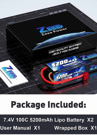 1/2 Units Zeee Lipo Battery 2S 7.4V 100C 5200mAh with Deans Connector for RC Car Truck Vehicle Buggy Losi RC Racing Models Parts