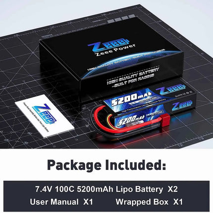 1/2 Units Zeee Lipo Battery 2S 7.4V 100C 5200mAh with Deans Connector for RC Car Truck Vehicle Buggy Losi RC Racing Models Parts
