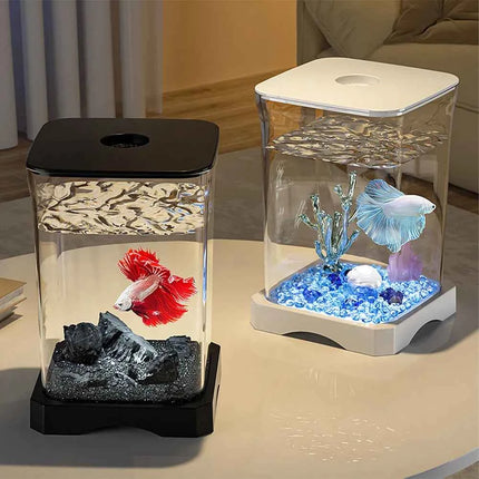Small Acrylic Aquarium Fish Tank Starter Kit with LED Light Desktop Ecosystem for Fish Keeping Home Office Decoration Clear