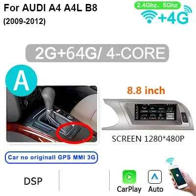 8GB 256GB Carplay 8.8'' Android 14 Auto Car Radio Multimedia player For Audi A4 B8 2009-2016 2 din autoradio Stereo 4G LTE