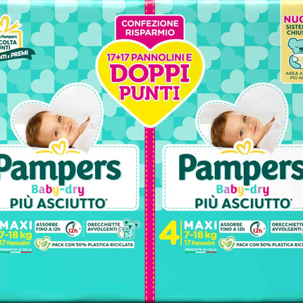 Pampers Baby Dry Maxi, DWCT Double Pack, Size 4 (7-18 kg), 34 Diapers